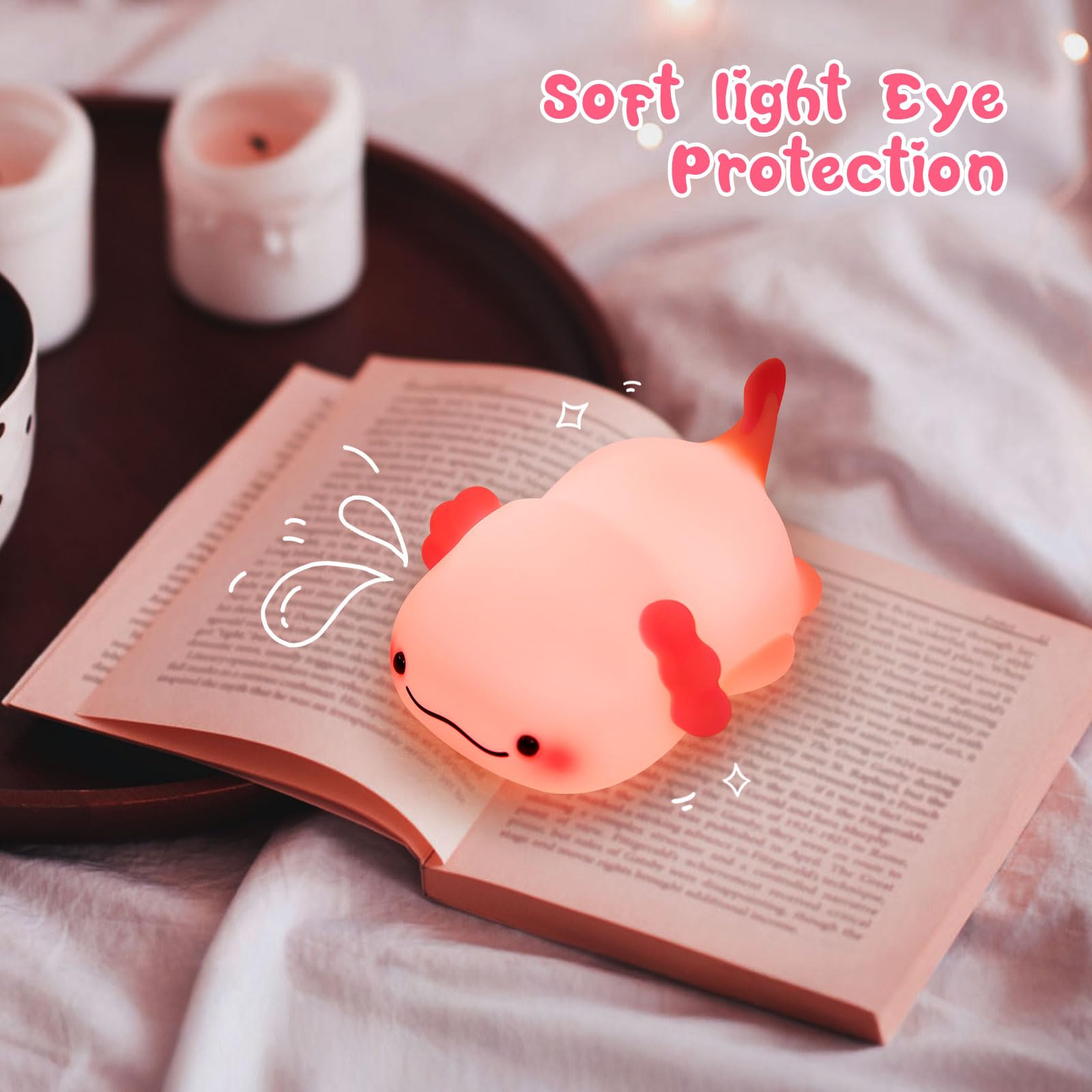 Axolotl Nachtlicht für Kinder, Tier-Silikon-Kinderzimmer-Nachtlampe, wiederaufladbare Tischlampe, Nachttischlampe, niedliche Raumdekoration, Licht für Schlafzimmer, Wohnzimmer, Esszimmer