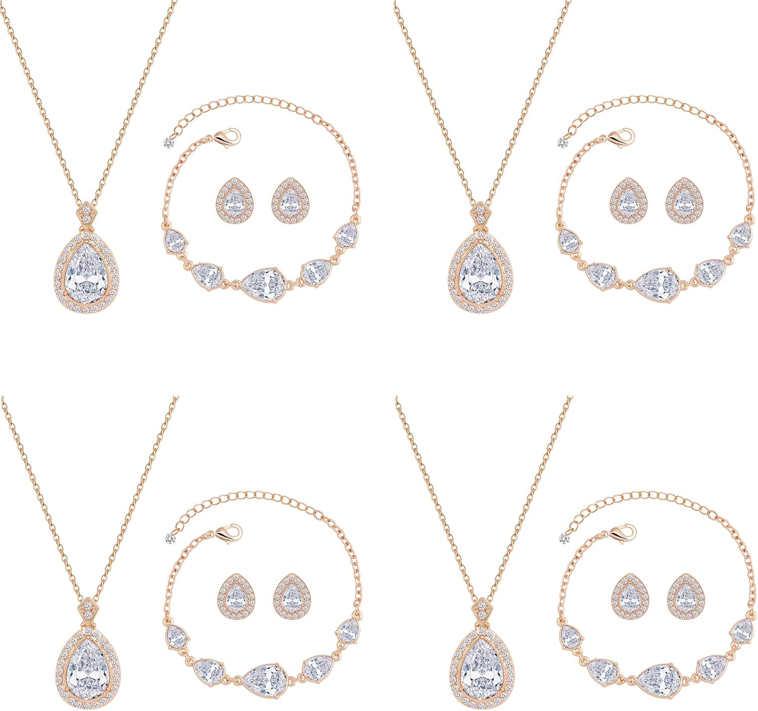 Bridesmaid Jewelry Set for Women,18K Gold & Silver & Rose Gold Pendant Necklace Earrings Bracelet Set,Dainty Gift for Wedding/Proposal/Party/Prom/Anniversary