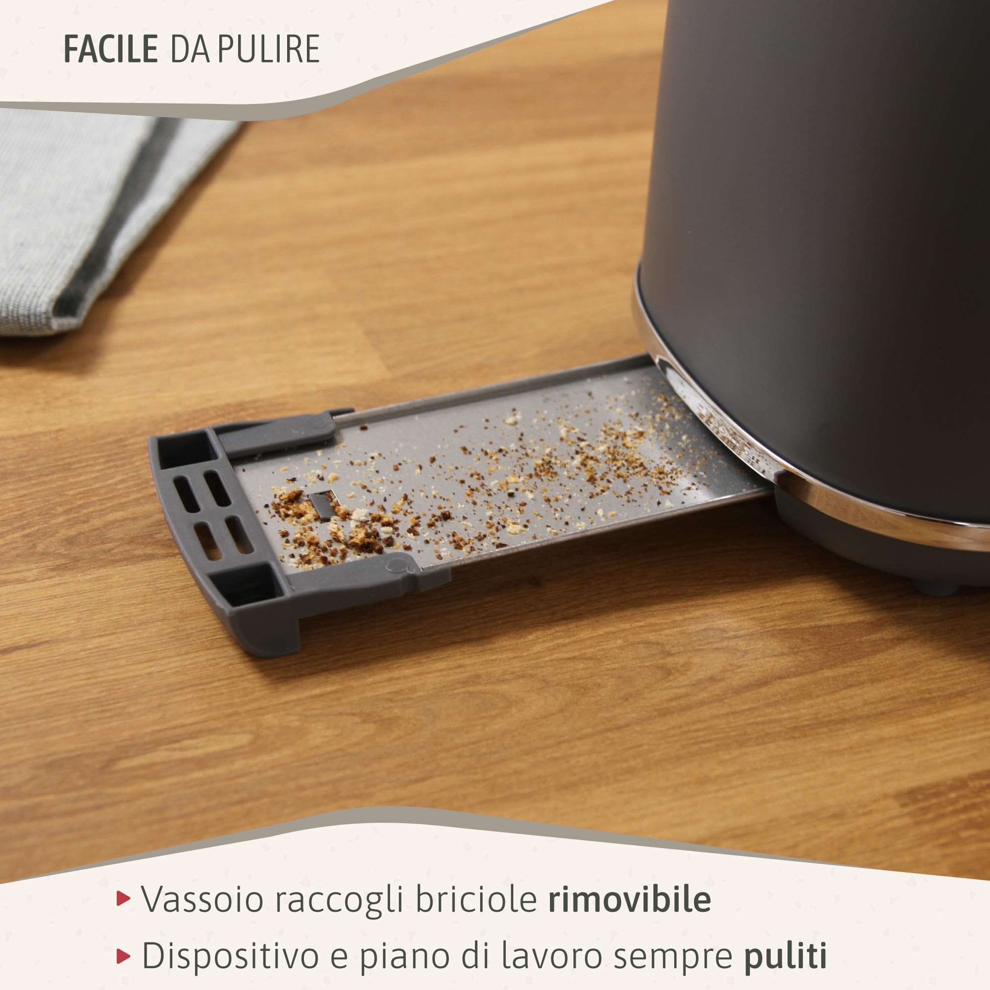 briebe Nordic Tostapane a Fessura Larga a 2 Fette, 6 Livelli di Tostatura, Pinze + Bollitore Elettrico 1,7L Cordless, Ebollizione Rapida 2200 W, senza BPA, Set Colazione Design Nordique, Grigio