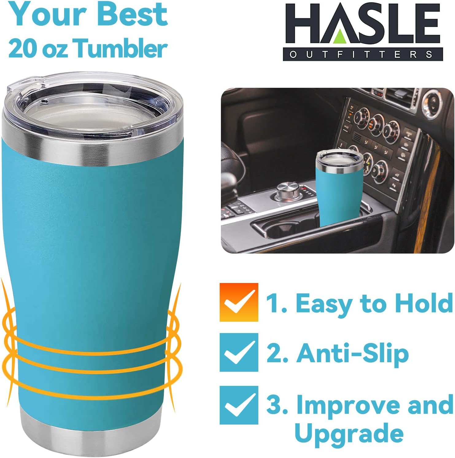HASLE OUTFITTERS 20 oz Tumbler Bulk, Stainless Steel Tumblers with Lid, Vacuum Insulated Tumbler, Double Wall Powder Coated Cup, coffee mugs, Sky Blue, 12 Pack - Image 3