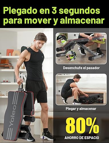 Vista 5 de Yoleo Banco de Pesas Ajustable para Entrenamiento de Cuerpo Completo; Banco de Press de Banca Plegable para Gimnasio en Casa y Entrenamiento
