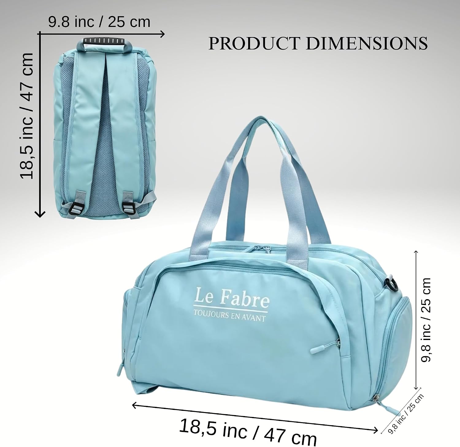 Gym Bag with Shoe Compartment, 18.5” 30 Litres Lightweight Nylon Gym Duffel Bag for Men & Women, Spacious Workout & Travel Sports Bag Dance Ballet Bags (Blue)