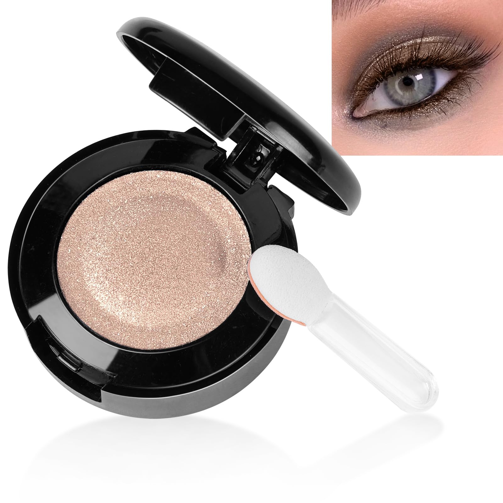 LOPHE Sombra de Ojos Monocromática, 1,5g Sombra de Ojos Profesional en Polvo, Larga Duración, Sombra de Ojos con Brillo, Alta Pigmentación, Doble Capa, Incluye Espejo y Aplicador (Marrón Claro)