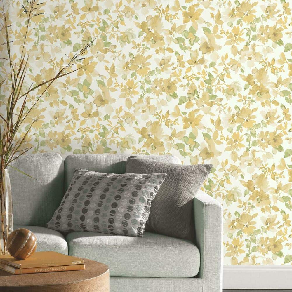 RoomMates Watercolor Floral Yellow Peel and Stick Wallpaper, Yellow/Green, 52 x 503 cm - Image 2