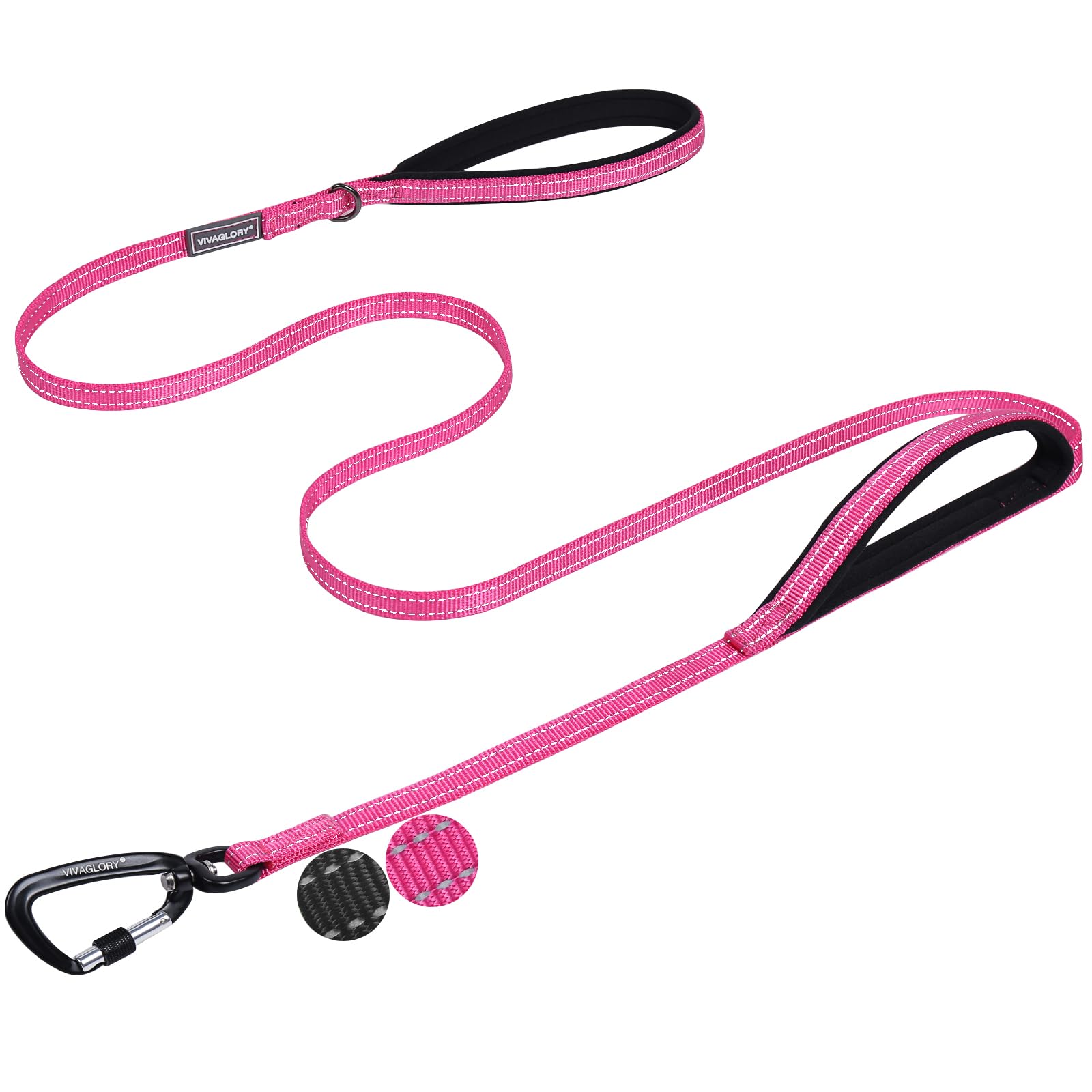 VIVAGLORY Dog Leash Lighthook Double Handle Dog Leash with Traffic Handle & Locking Carabiner for Walking & Training, Traffic Control Lightweight
