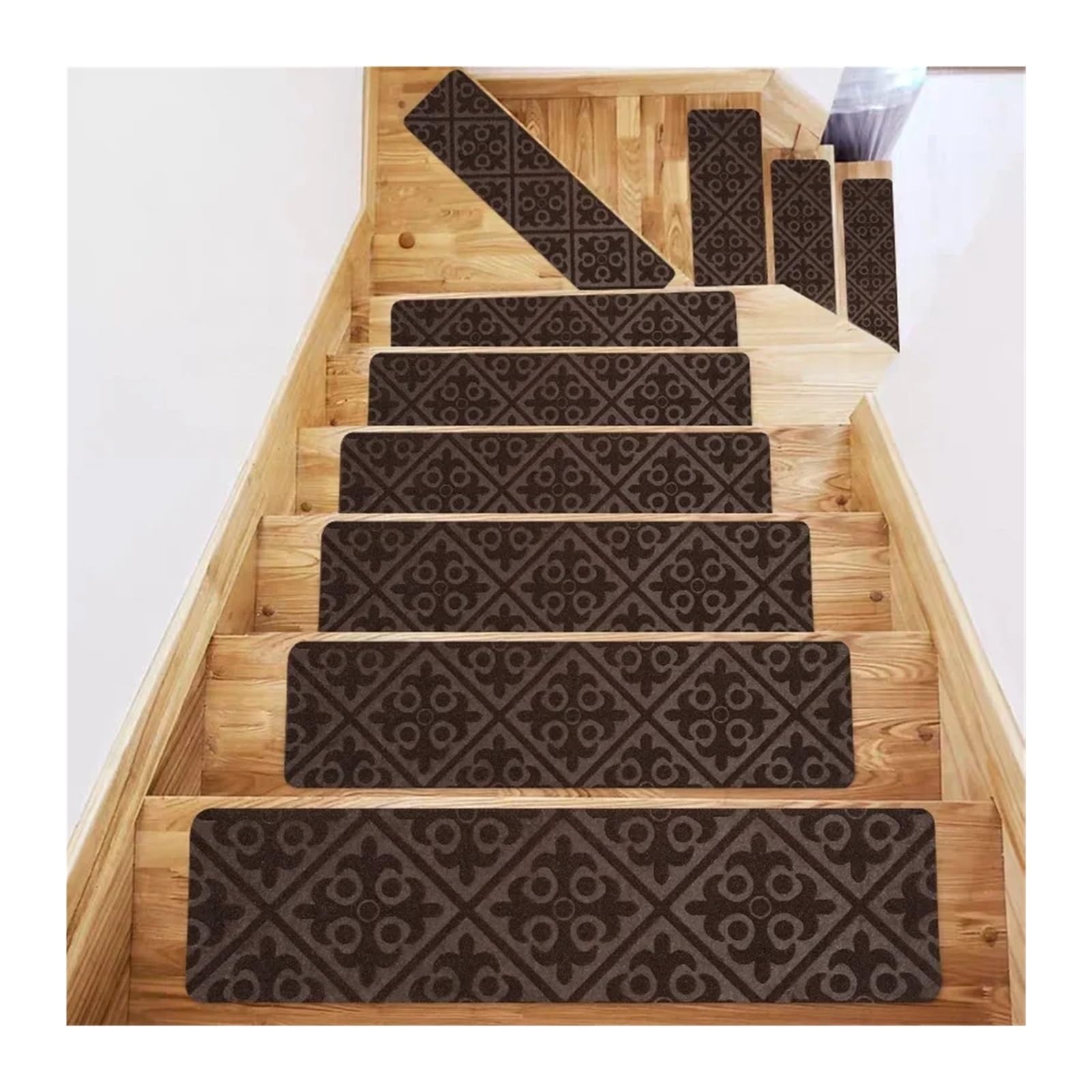 GIYXHU Stair Treads 8/10 Pcs Stair Tread Carpet Mats Self Adhesive Non-Slip Water Absorption Stair Mat Mute Floor Mats Pad(Coffee,30inx8in-8PCS)