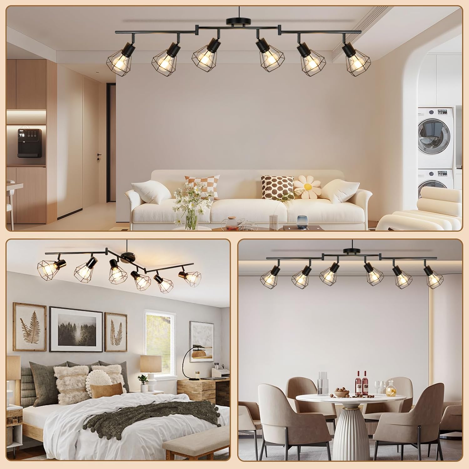 LTBLIGHT Plug in Track Lighting, 6-Light Rotatable Ceiling Light Fixture Black with 16.4ft Cord & On/Off Rocker Switch, Spotlight for Living Room Kitchen Bedroom, E26 Base