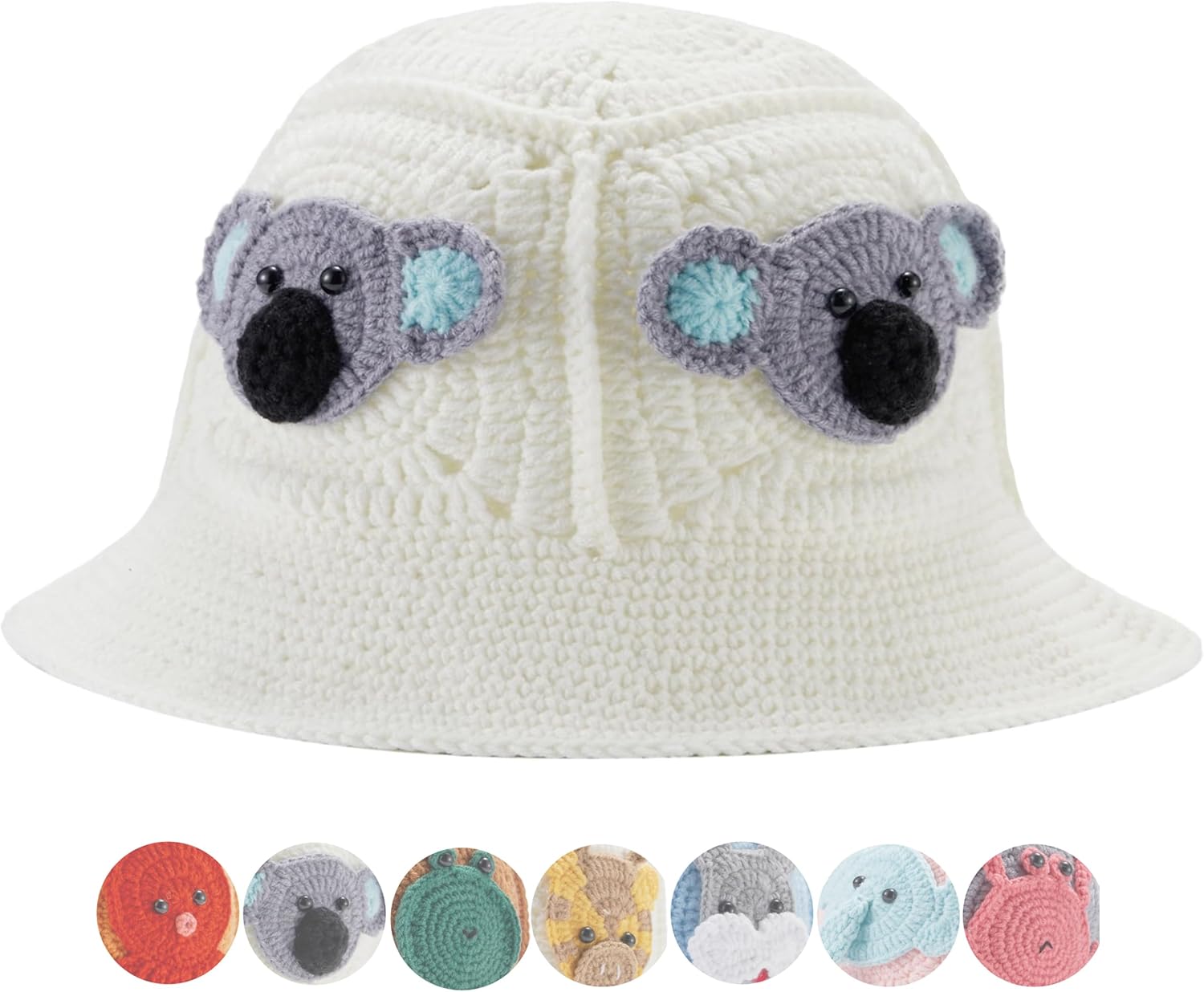 Woman Knit Hat Crochet Bucket Hats Animal Portble Beach Caps for Outdoor Travel and Casual
