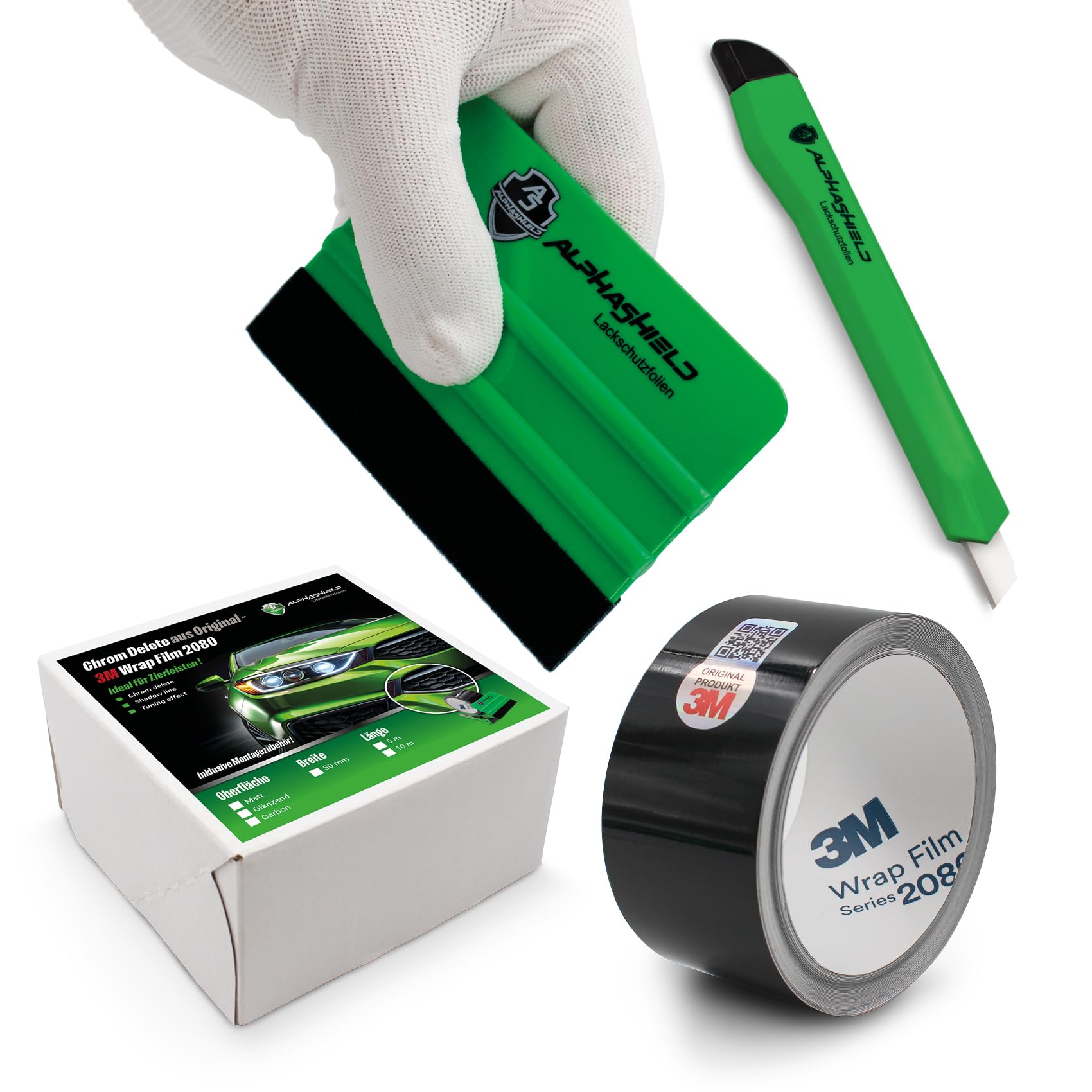 3M 2080 Self-Adhesive Decorative Strips for Car and Motorcycle Moulding 50 mm Wide with Squeegee and Knife, Weatherproof, Carbon, Length 10 m