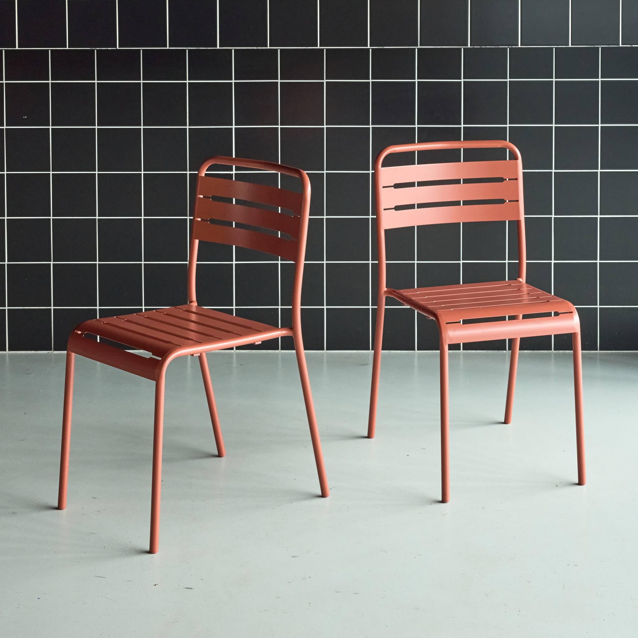 Alice's Garden - Lot de 2 chaises de Jardin Acier. 2 Places. Terracotta. Amelia. L44 x P52 x H79cm