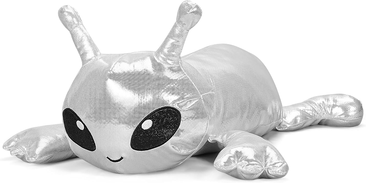3.5Lbs Weighted Alien Stuffed Animal, 21" Microwavable Silver Alien Plush with Removable Heating Pad, Heatable Coolable Galaxy Buddy Space Gift for Kids Adult