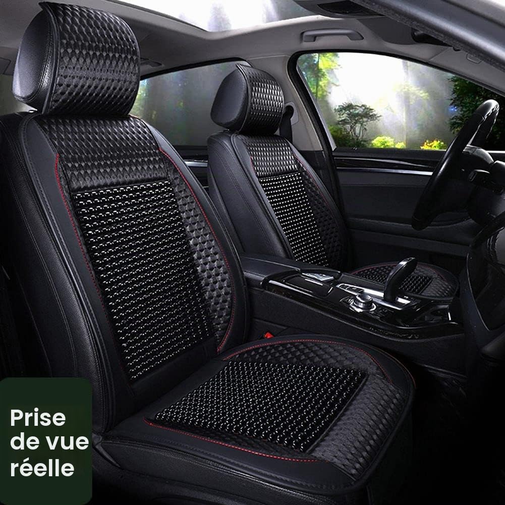 Blueshyhall Housse de Siège Voiture Massage, Perles de Bois Housse de Siège Auto Sièges Avant, Cool Housse de Siège Voiture Respirante, Coussin de Massage Universel pour Voiture, Bureau (Noir)