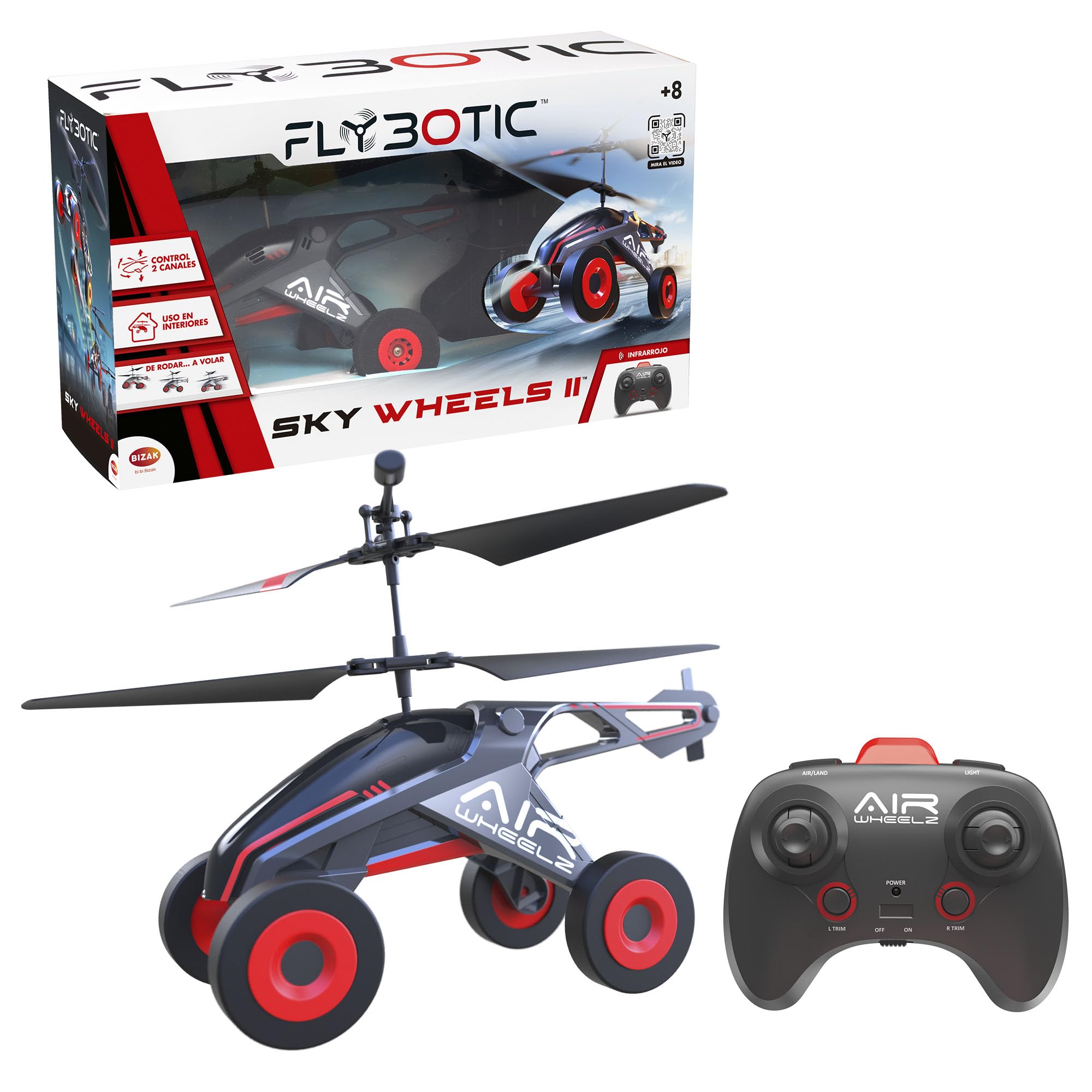 Bizak Flybotic Sky Wheels II vehículo Volador radiocontrol 2 en 1, Rueda por Tierra y despega para Volar, helicóptero con Ruedas, Producto Oficial, para niños Desde 8 años (62004569)