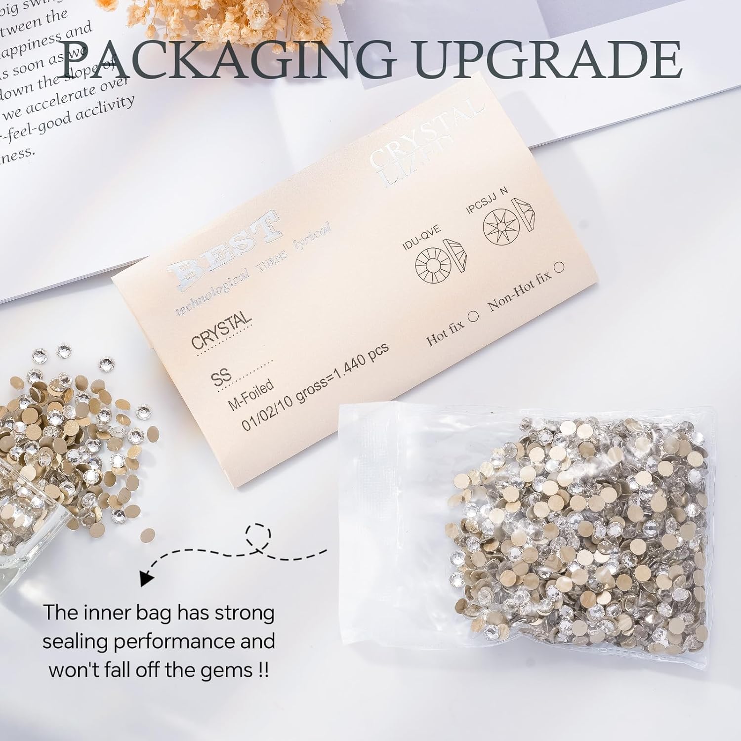 16 Facets Crystal Clear Flatback Rhinestones, Glass Rhinestones for Nail Art and Craft, Glue Fix, Loose Crystal Gemstones(Crystal, SS34, 288pcs, 7.1-7.3mm)