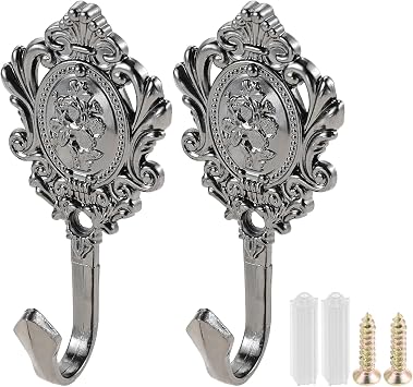 Curtain Holdbacks Small Lightweight Hooks, Vintage Black Rose Pattern