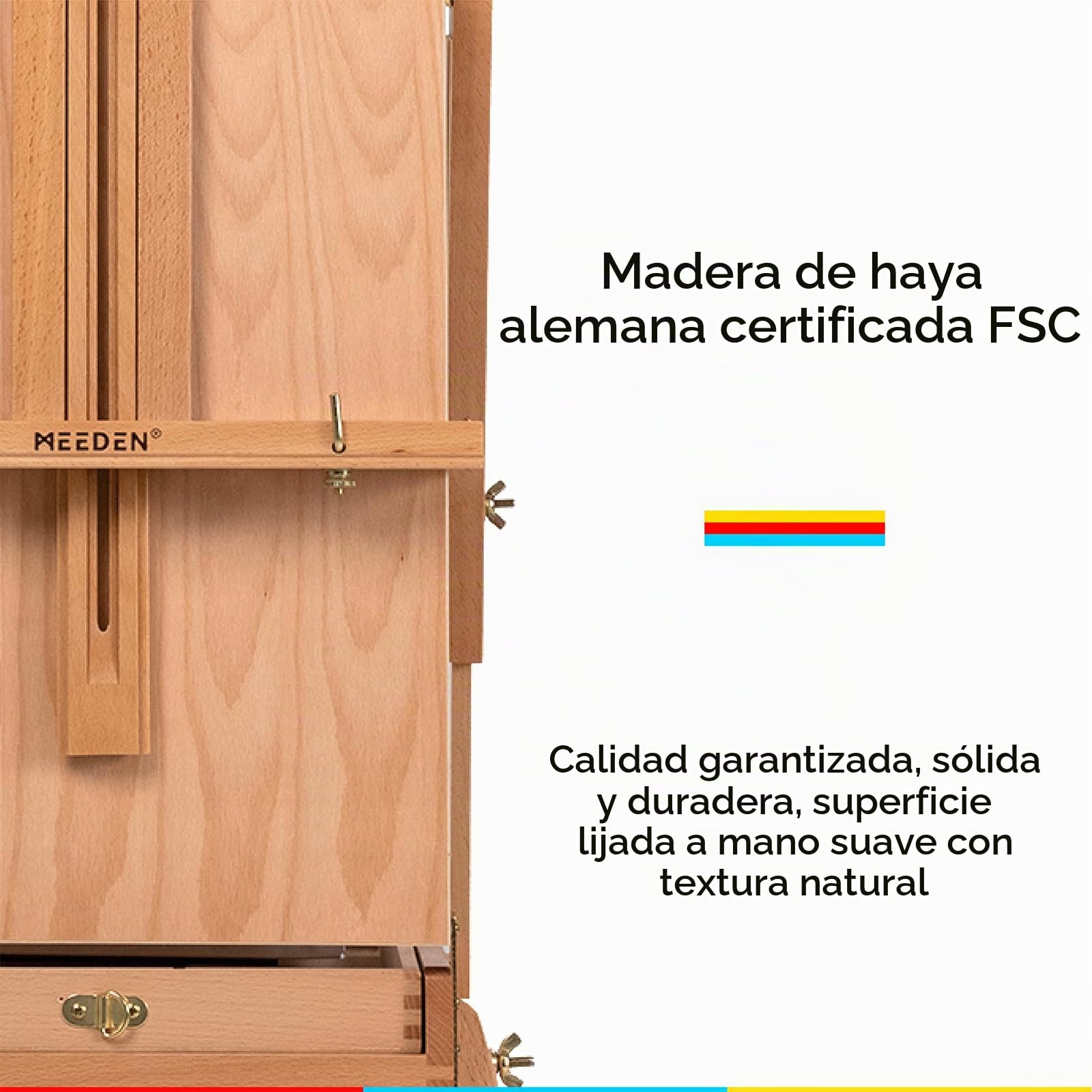 Meeden Caballete de madera de haya, plegable, portátil, con cajón y paleta para profesionales, artistas y aficionados a la pintura sobre la marcha, sostiene lienzos de hasta 34 pulgadas