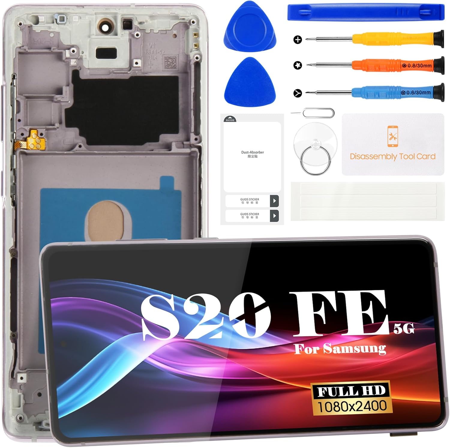 OLED For Samsung Galaxy S20 FE 5G LCD Screen For Samsung S20 FE 5G Screen Replacement SM-G781B Display Touch Digitizer Assembly Repair Kits With Frame(Support Fingerprint Function) (Cloud Lavender)