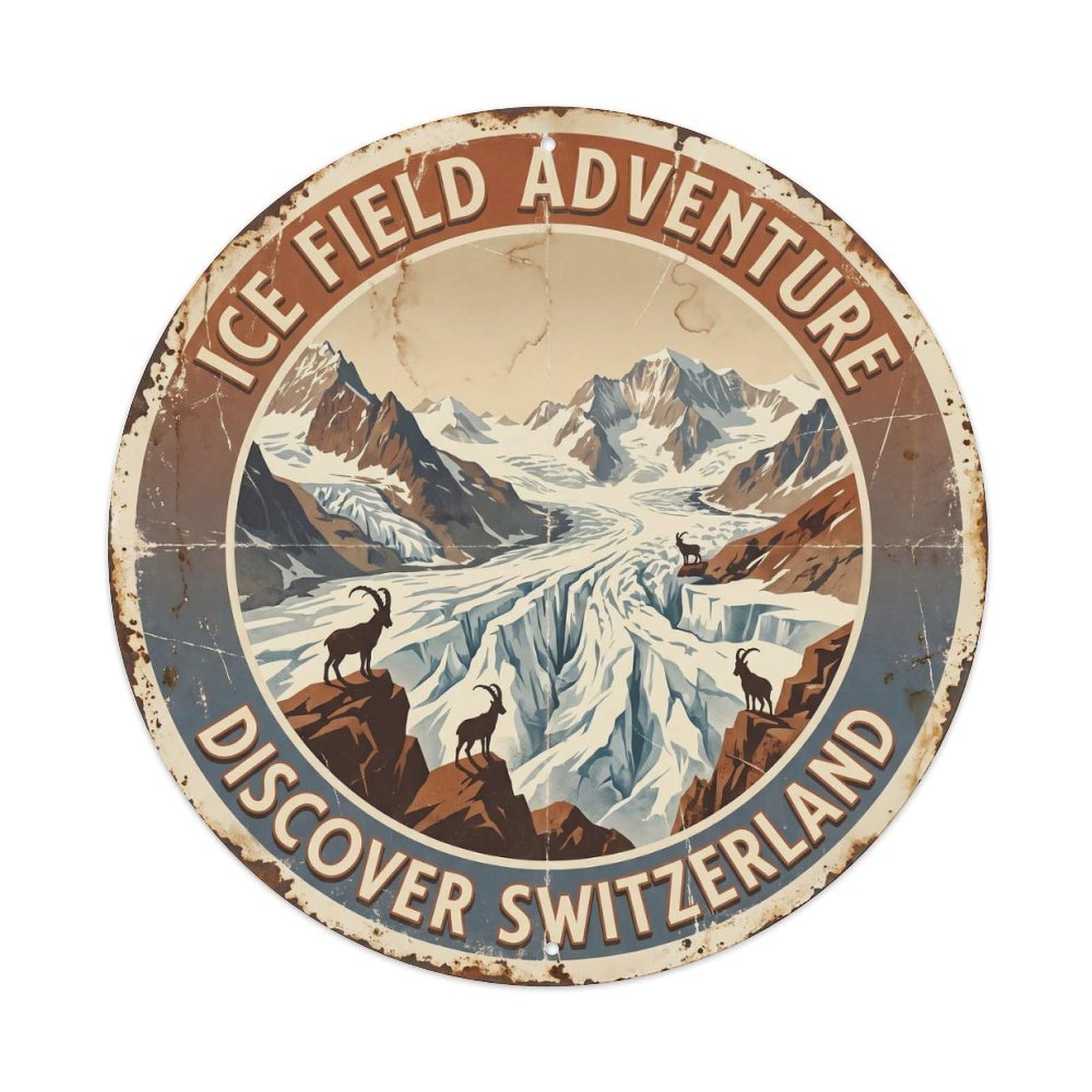 Tgrcjimh Style. Vintage Travel Ice Field Switzerland Metal Tin Sign