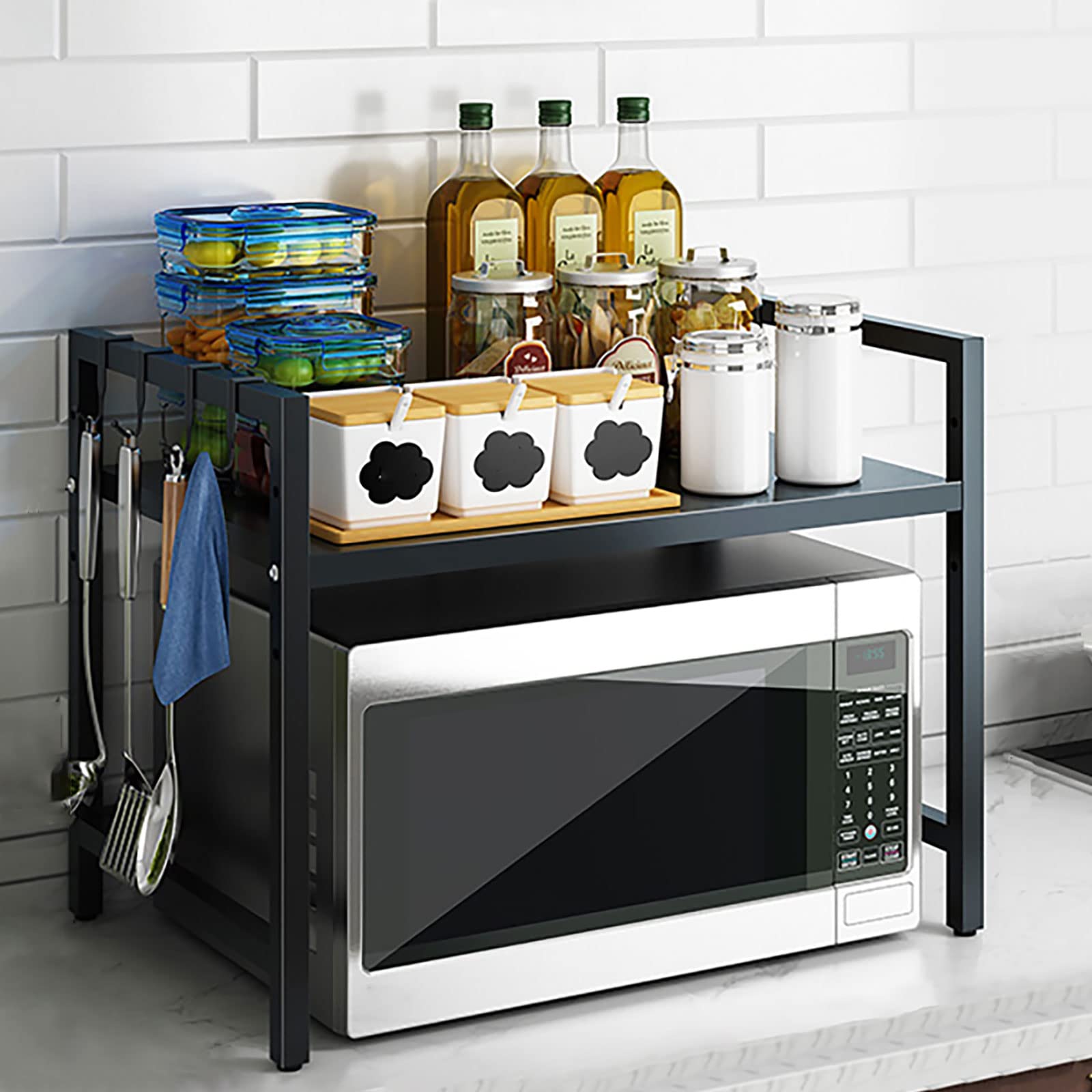 Support extensible pour four à micro-ondes étagère cuisine réglable charge lourde 2 niveaux