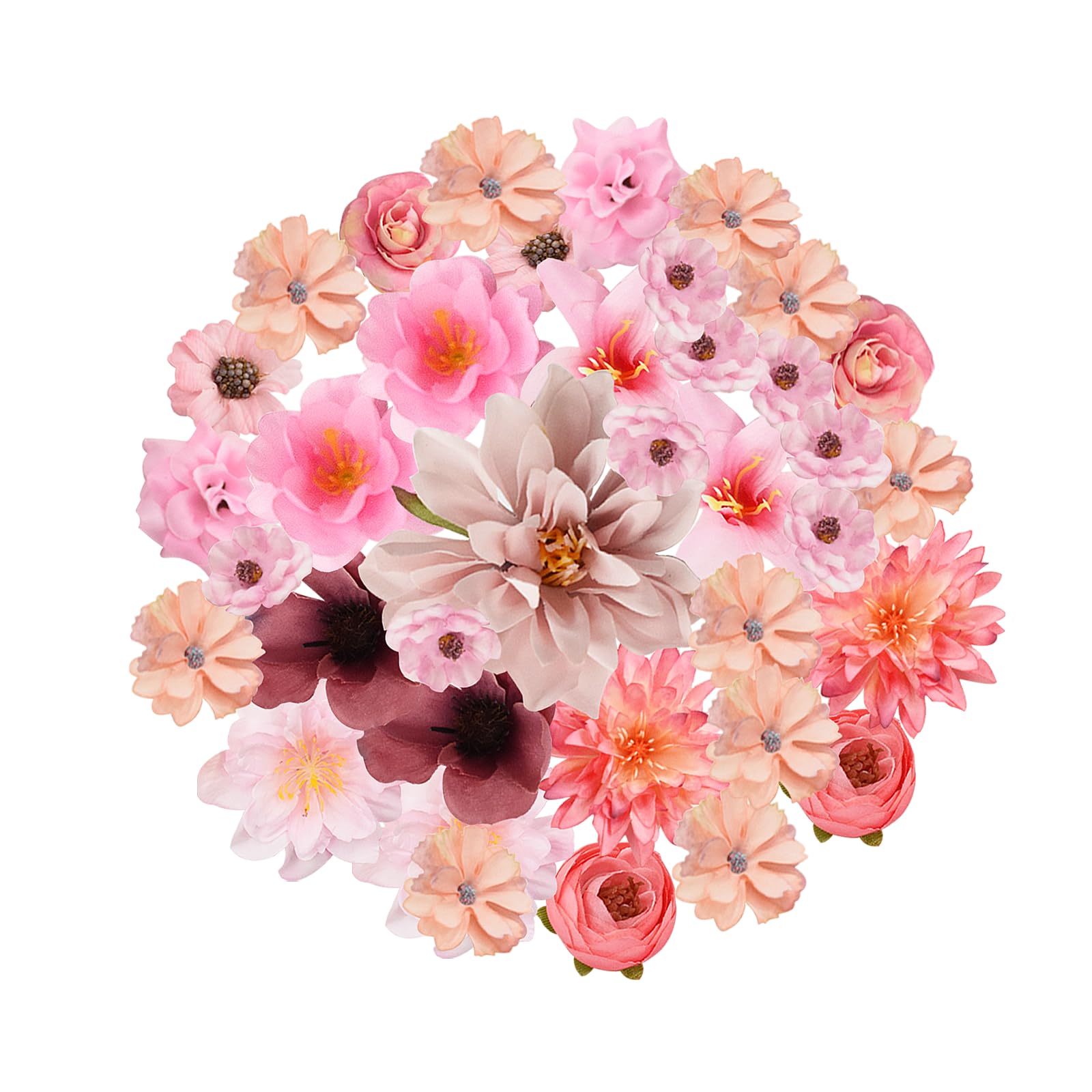 Zequech 35 PCS Crafts Artificial Flowers, Pink Series Mini Decorative Flowers, Cake Bridal Bouquet Flower Wall Board Wedding Party Home Garden Flower Wreath DIY Decoration, Photography Props