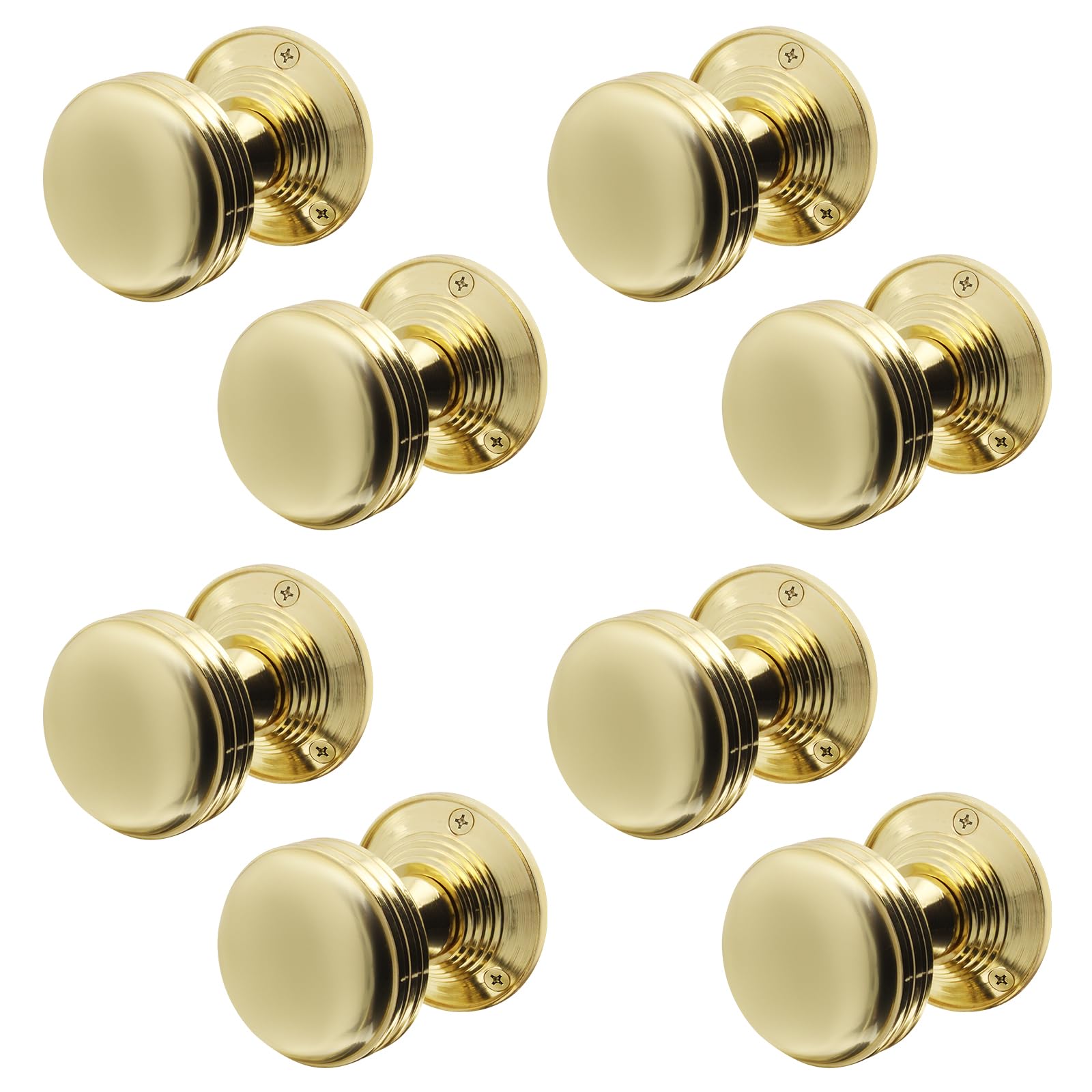 EAI Lined Door Knobs Polished Brass | 4 Pairs of Mortice Knobs (55mm) for Internal Doors