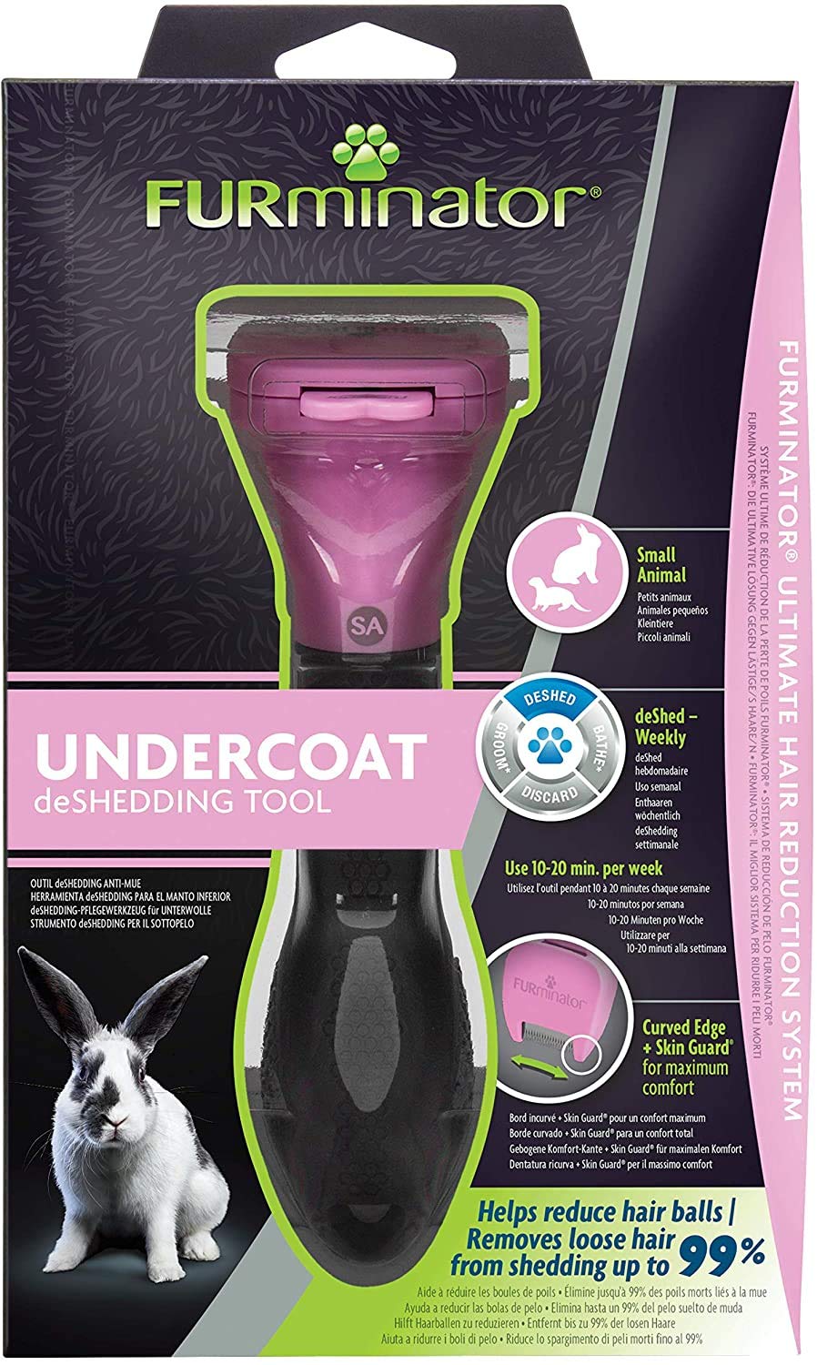 FURminator deShedding, Tool para animales pequeños, Cepillo para pequeños animales para conejos, roedores & co. para eliminar el pelo suelto, Diseño mejorado