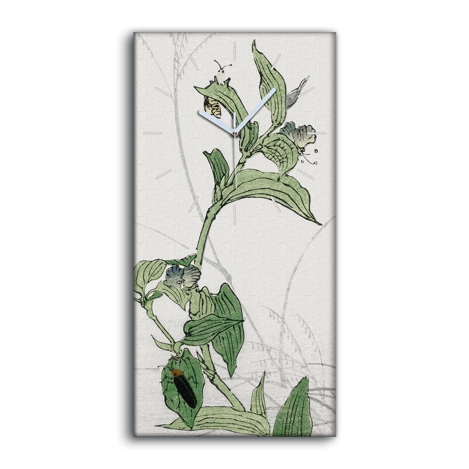 Horloge salon et chambre art mural 30x60cm decoration nature fleurs asiatiques