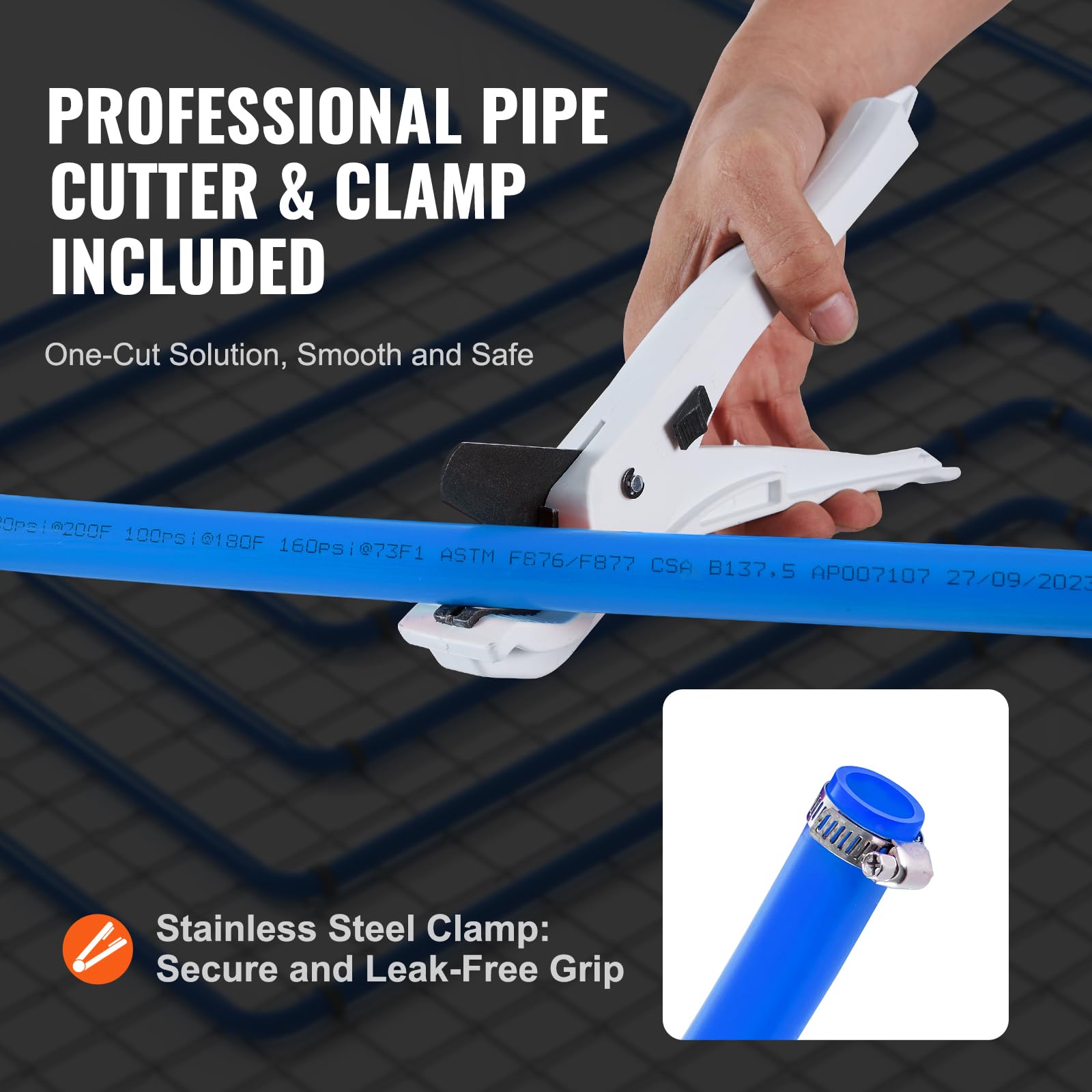 VEVOR PEX Pipe - Tubo flexible de 3/4 pulgadas, barrera sin oxígeno de 100 pies PEX-B para agua potable, para agua caliente/fría y restauración fácil, aplicaciones de fontanería con cortador y
