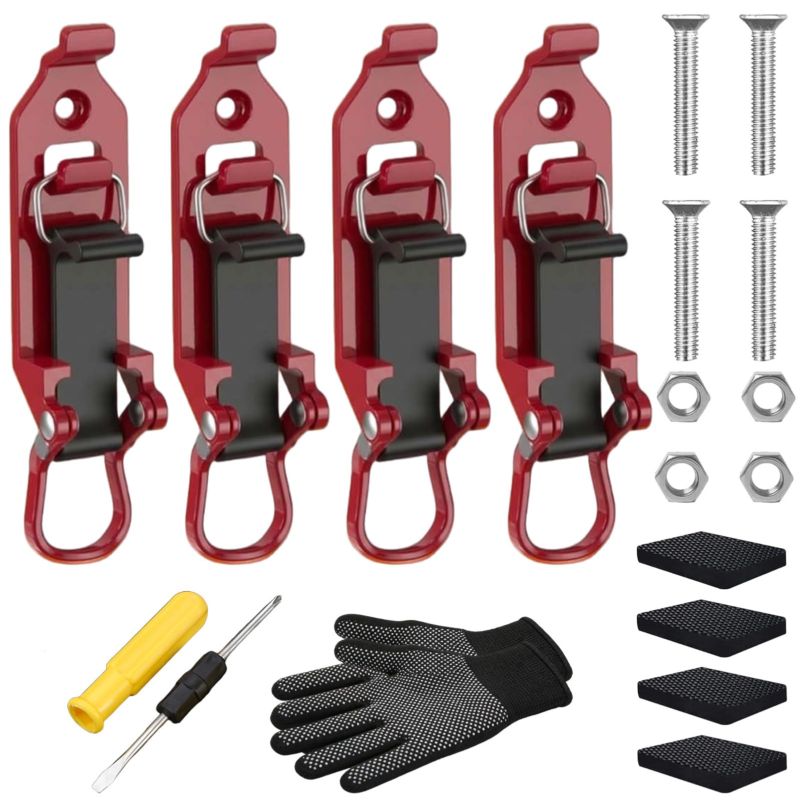 Heavy Duty Metal Rubber Shovel Mount Kit, 10Pcs 2026 Universal Shovel Holder for Truck, Multi-Functional Quick Release Axe Hold, Easy to Install, Boats Military Equipment Overlanding Gear (4, Red)