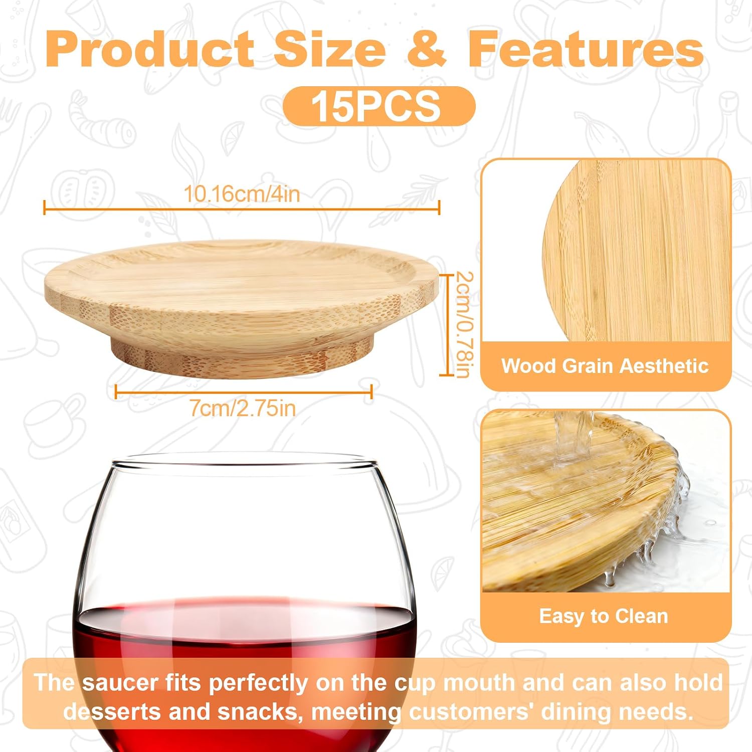 15PCS Wine Glass Charcuterie Topper, 4" Wood Round Dual Use Cups Topper Mini Charcuterie Boards Appetizer Plates for Restaurants Bars Family Gatherings