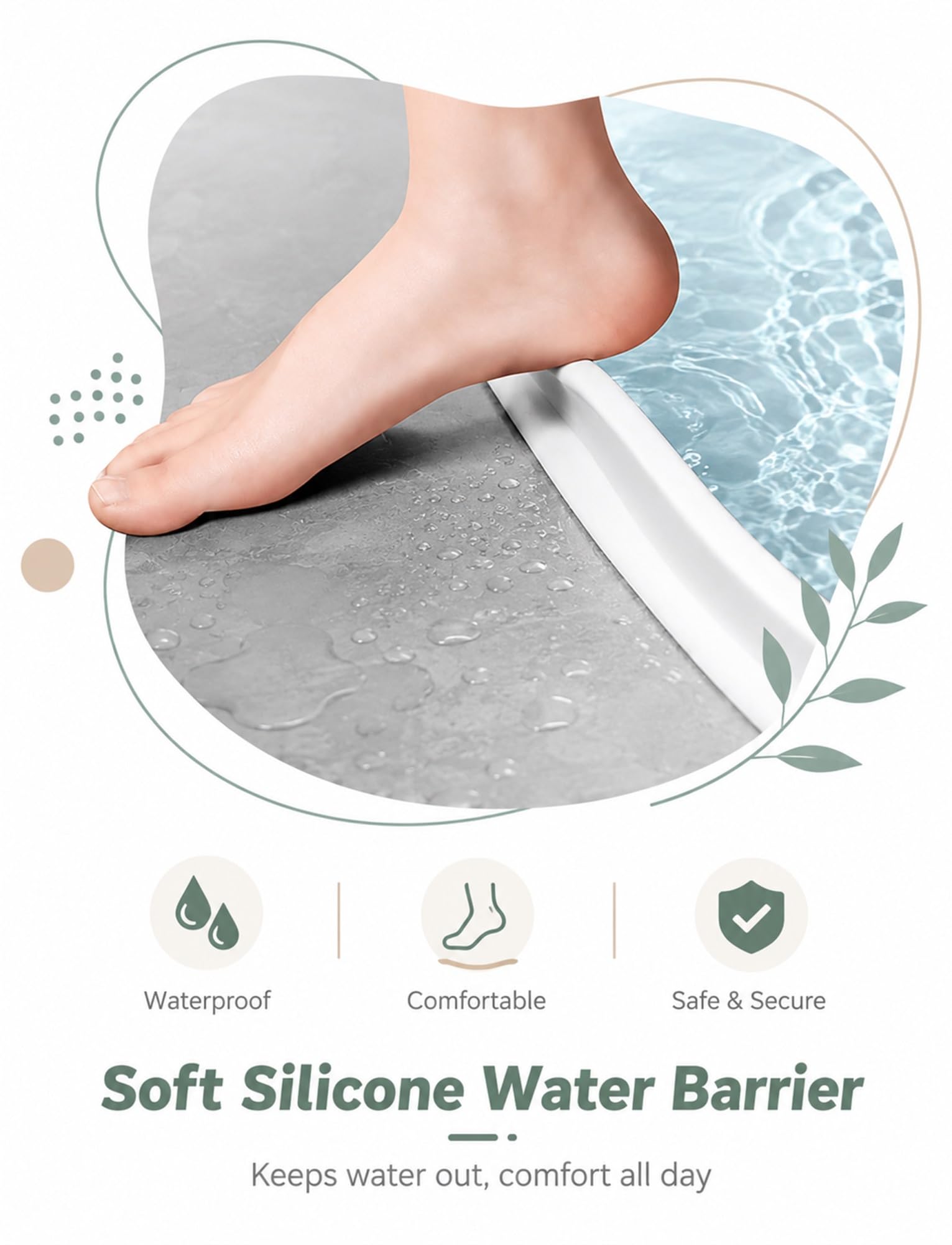 Generico Striscia Silicone autoadesiva diga Acqua Doccia Pavimento Ambienti umidi(Gray,10 CM_500 CM/196.85 in)