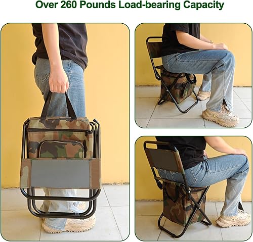 Miniatura 7 de MFBJXC Silla de camping plegable con bolsa refrigeradora, silla de pesca ligera, asiento plegable compacto con respaldo y asa para camping, pesca,