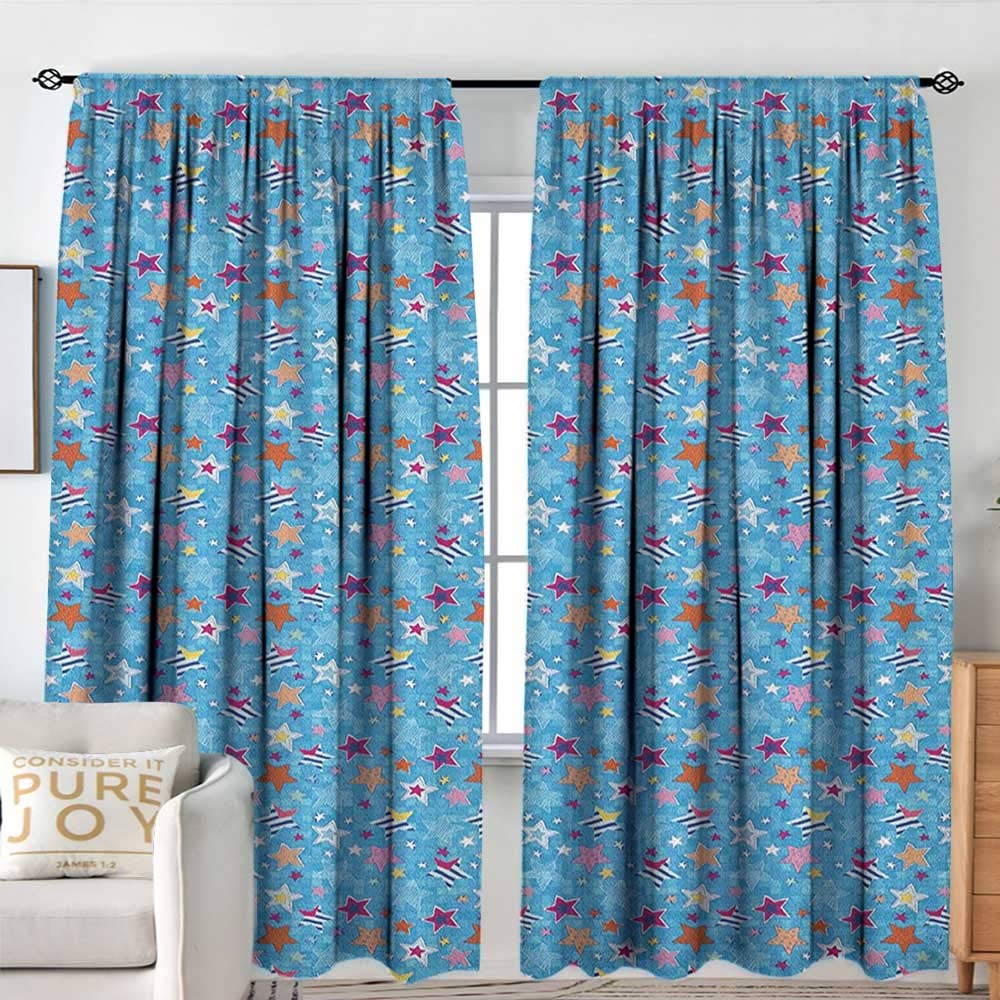 NUOMANAN Insulating Blackout Curtains Stars,Hand Drawn Abstract Space Themed Heavenly Bodies Colorful Cartoon Scrapbook Design, Multicolor,Drapes Thermal Insulated Panels Home dÃcor 54"x72"