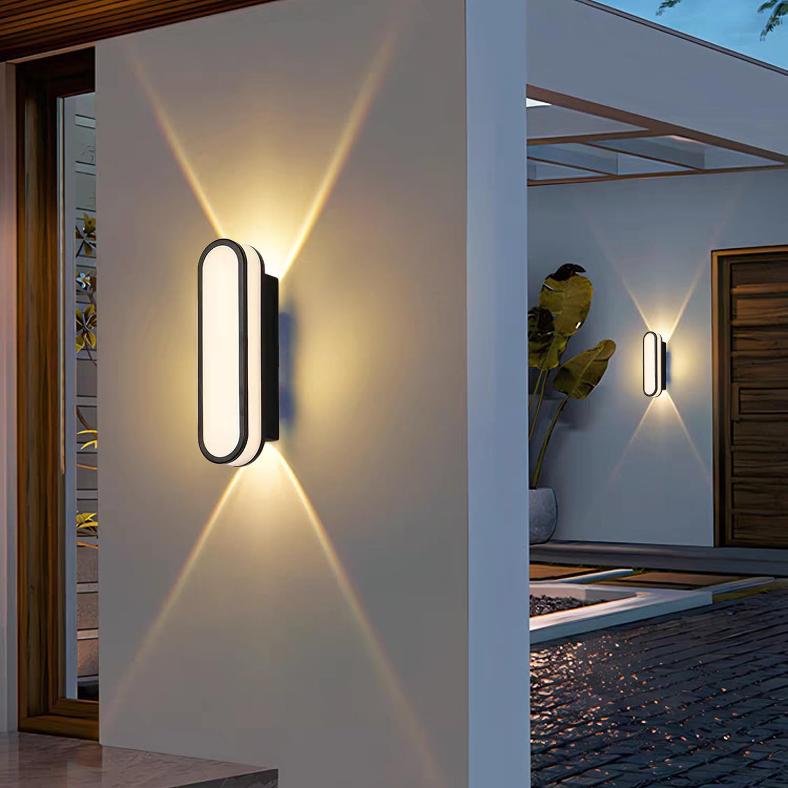 Lampa ścienna LED do użytku na zewnątrz/wewnątrz, IP65, wodoodporna, nowoczesna, dekoracyjna, z aluminium czarnego akrylu, na patio, do garażu (kwadratowy, ciepły, 18 cm)