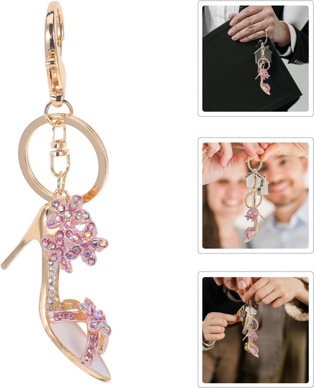 LIFKOME Rhinestone High Heel Keychain Stylish Alloy Pendant with Flower Decor Purse Accessory Lightweight and Chic Keyring for Handbag Backpack - Image 9