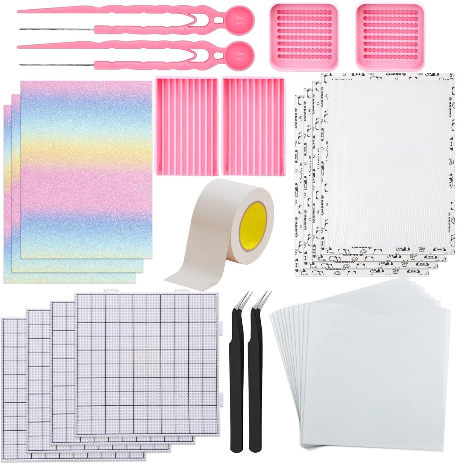 Fuse Beads kit-30PCS,Thick Texture Fuse Bead Iron Paper, Rainbow Glitter Ironing, Fuse Beads Picking Tray Kit,Grid Lines Fuse Beads Pegboards for 2.6mm Fuse Bead
