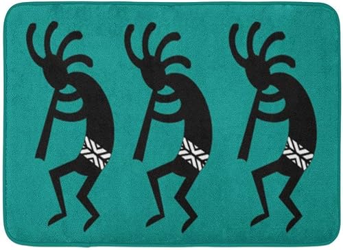 Southwestern - Tapete de baño nativo Kokopelli color negro y verde azulado del suroeste alfombras de baño suaves antideslizantes lavables decoración