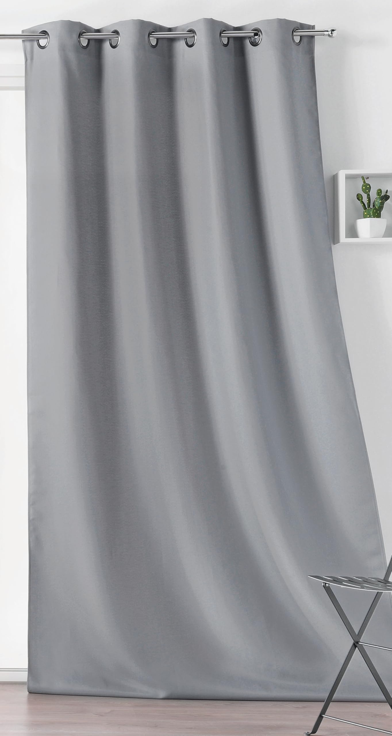 LINDER Rideau Outdoor déperlant - tissé et Teint en France - Finition Oeillets Canon de Fusil antioxydant - Coloris Gris - Dimensions 135x240cm - 100% Polyester - Collection Toile EXTÉRIEURE