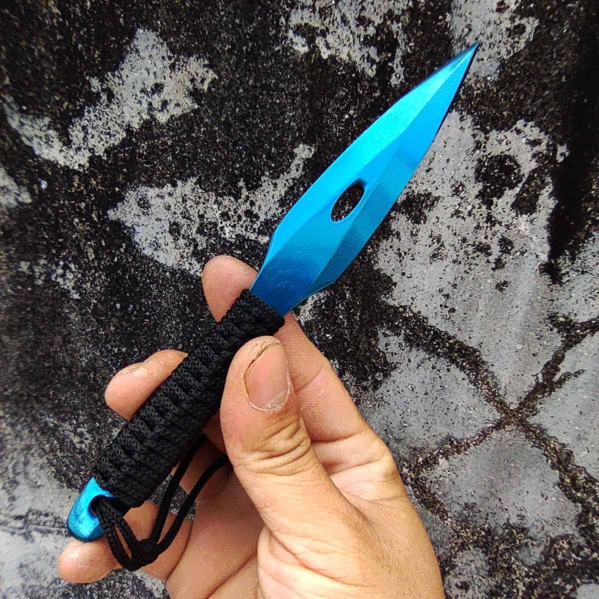 Full-Tang Professional Stainless-Steel 3 Piece Throwing Gear Training Tools (Blue)