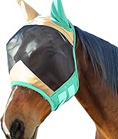 Vista 65 de Harrison Howard Máscara de mosca de caballo luminosa profesional estándar con orejas, protección UV, para caballos, azul y plateado, mazorca mediana