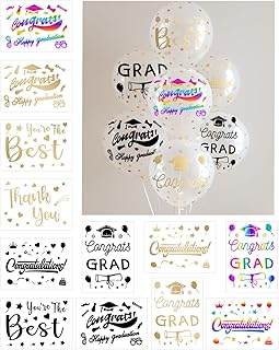 卒業式バルーンステッカー 12枚 - おめでとうステッカー クリアボボバルーンステッカー デカール PVC文字 自己粘着 大学院 卒業式 シーズン セレモニー パーティーデコレーション用品
