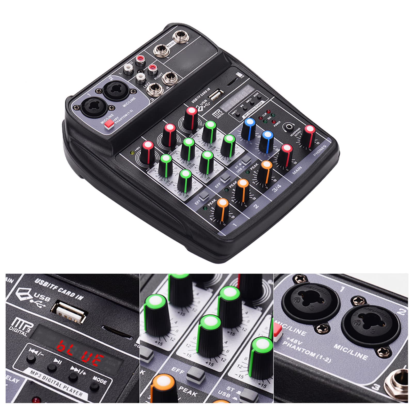 Banchi di missaggio da Studio Console di missaggio compatta Mixer Audio Digitale 4 canali Bluetooth MP3 Ingresso USB per Registrazione di Musica DJ Network Trasmissione Live Karaoke