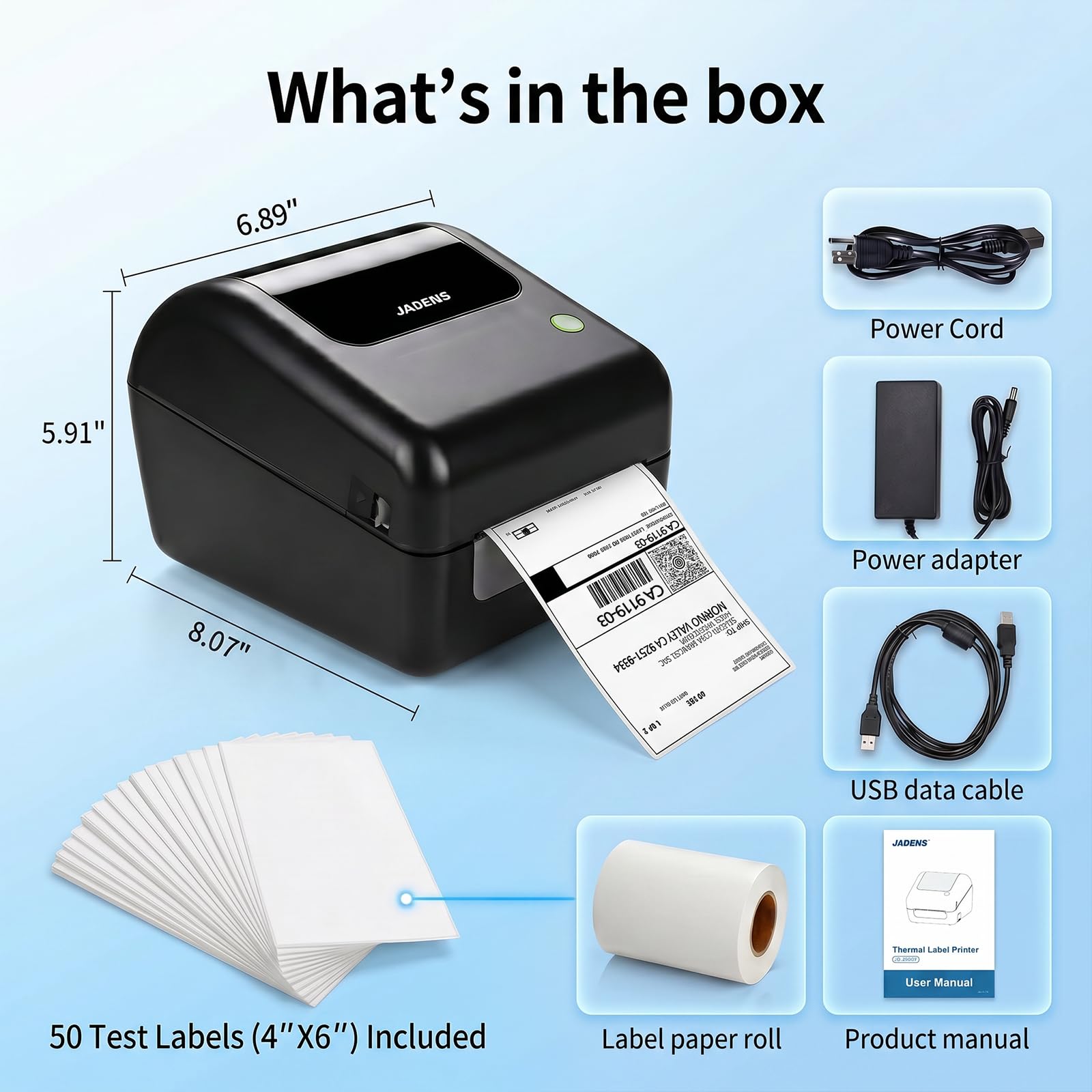 Stampante termica Bluetooth per etichette con cestino per etichette integrato, stampante wireless 4x6 per iPhone, Android, Windows e Mac, include 50 etichette, funziona con USPS, UPS, Amazon, Etsy