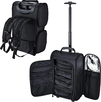 Hododou 2-Way Rolling Makeup Case - Black, Large, Waterproof, Backpack with Wheels, Lightweight
