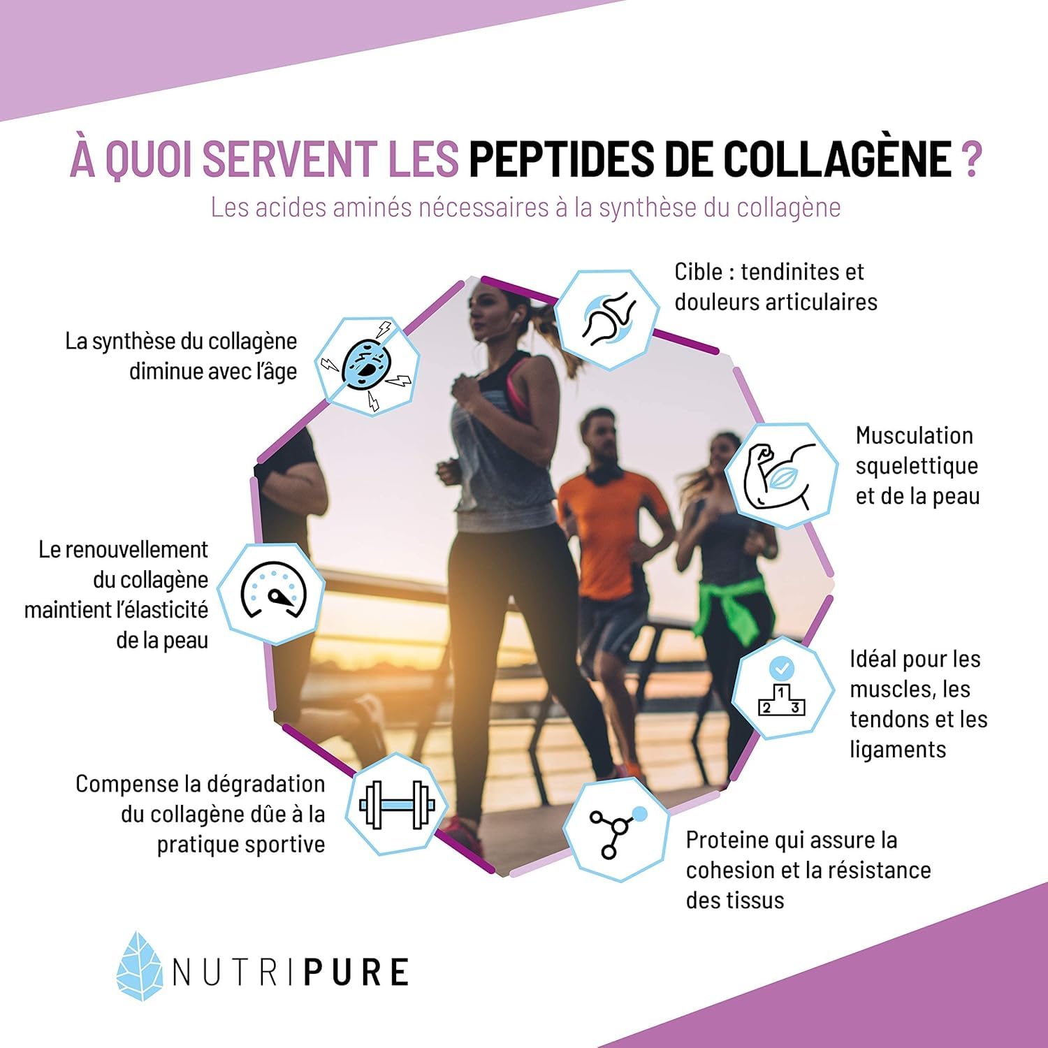 Nutripure | Peptides de Collagène Peptan® Type 1 & 3 | Hydrolysés 90% Protéines | Os & Articulations | Peau, Cheveux & Ongles | Goût Fruits Exotiques | Sachet 310 g | 1 Mois | Made in France