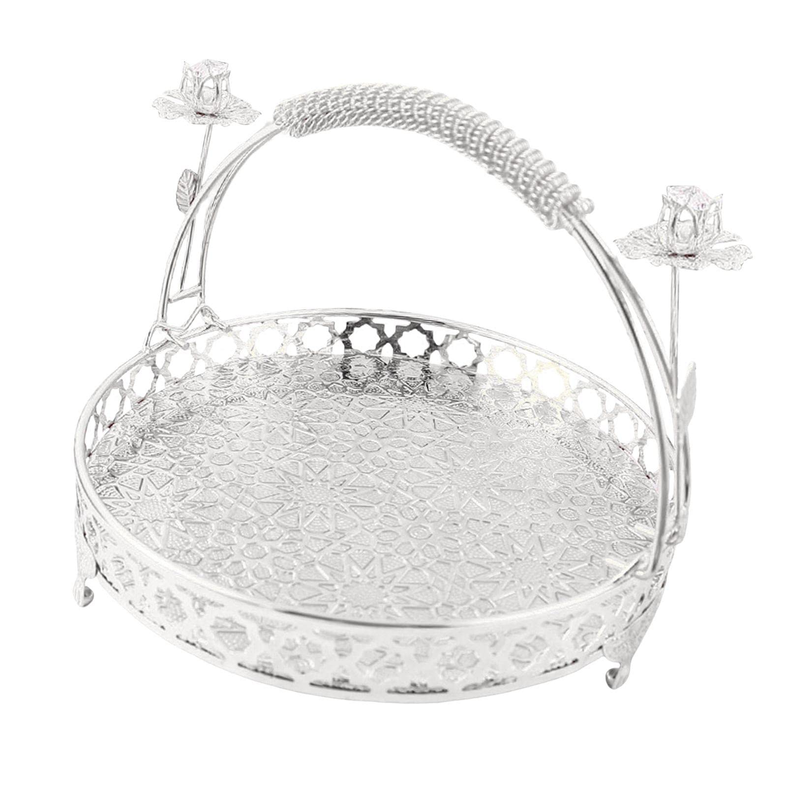 Gralara European Style Serving Tray Cupcake Dessert Party Display Dried Food Tray Organizer Metal Decorative Storage Fruit Bowl for Centerpiece, Argent
