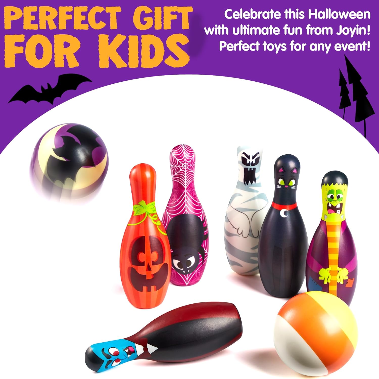 JOYIN Halloween Foam Bowling Set for Kids Toys Party Supplies, Get-Together Party, Game Day Events, Indoor Outdoor Toy Game with 10 Pins & 2 Balls Fun Sports Games, Birthday Parties