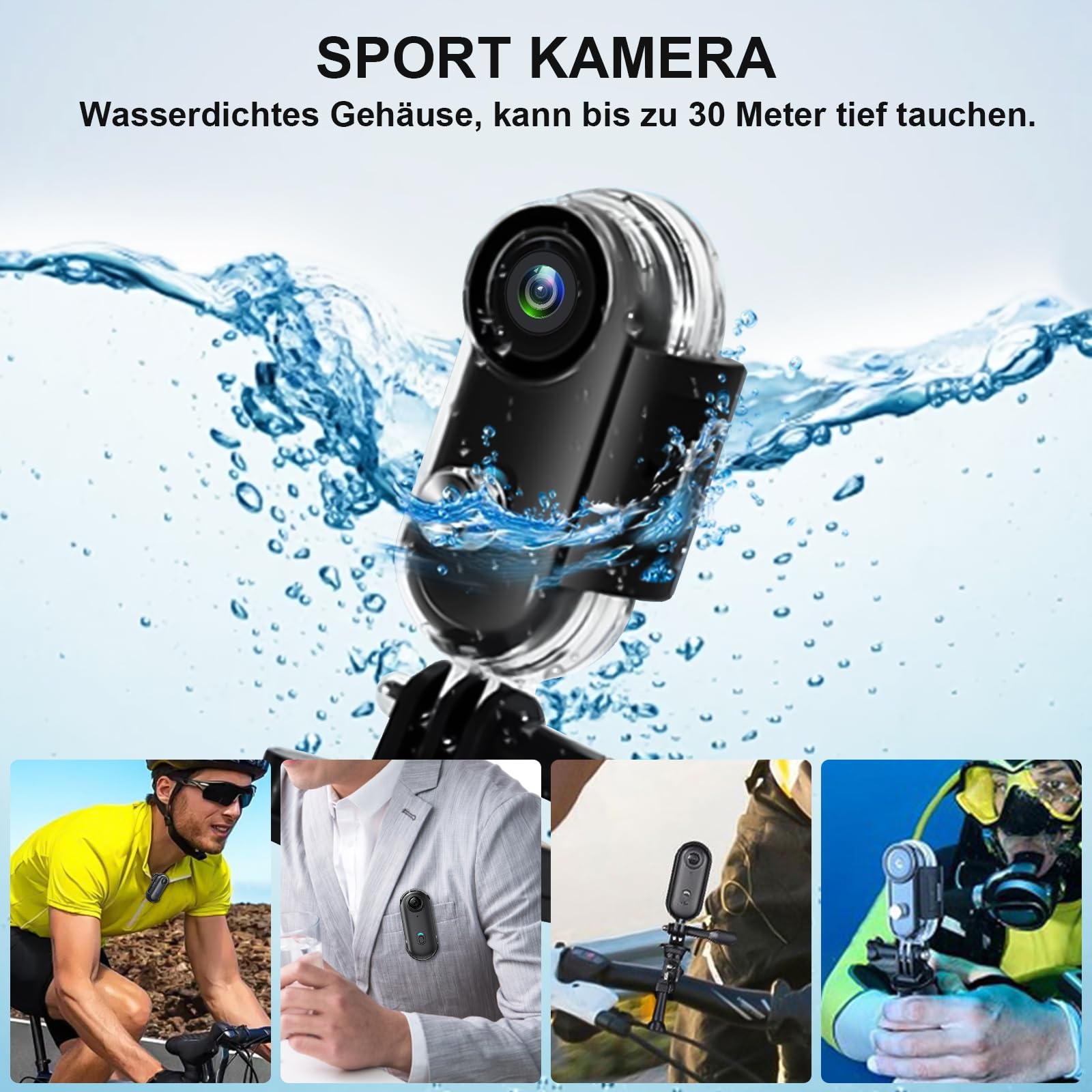 LXMIMI Action Cam, 170° Wifi Action Kamera, HD 1080P Motorradhelmkamera, 16GB-Magnet-Fahrradvideokamera, Wasserdichte Sport-Actionkamera mit Diversem Zubehör für Reiten und Spaziergänge mit Haustieren | Mini-Action-Kamera für Motorrad- oder Fahrradhelm, 1