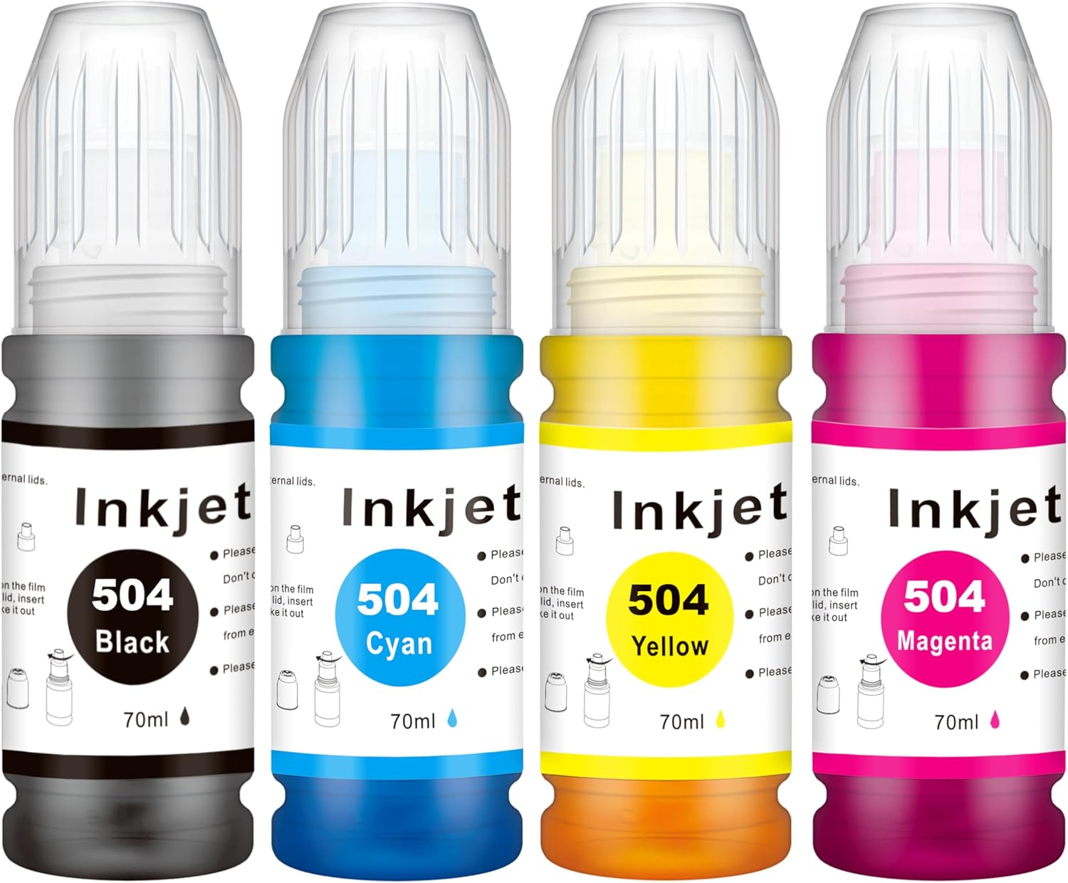 T504 Bottle Ink Compatible for Eps 504 Refill Ink Bottles Replacement for EcoTank L4150 L4160 L4260 L6161 L6171 L6191 L6270 (4 Pack, Black Cyan Magenta Yellow)