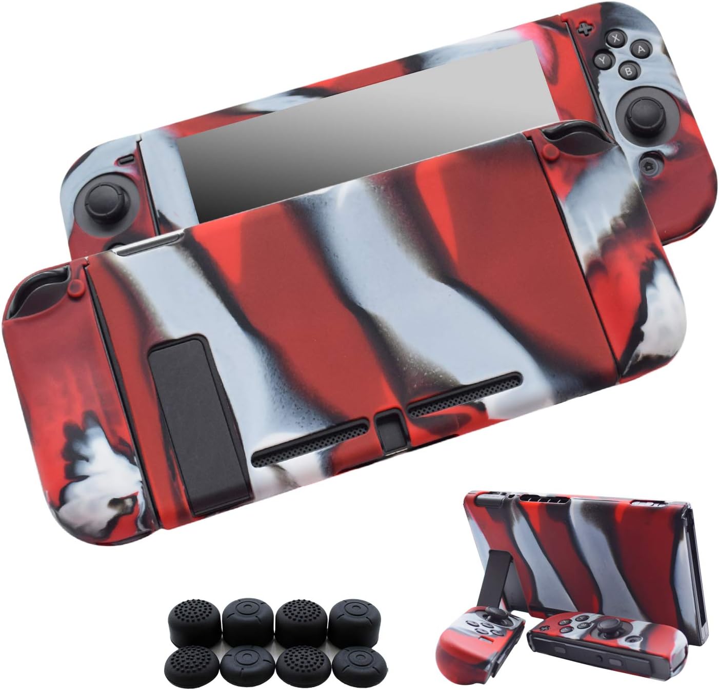 Hikfly 3pcs Silicone Gel Non-Slip Cover Skin Protector Case Kits Compatible for Nintendo Switch 6.2″ Screen(2017) Consoles and Joy-Con Controllers+8pcs Thumb Grips Caps(Red Camou) Hikfly 3pcs Silicone Gel Non-Slip Cover Skin Protector Case Kits Compatible for Nintendo Switch 6.2″ Screen(2017) Consoles and Joy-Con Controllers+8pcs Thumb Grips Caps(Red Camou)